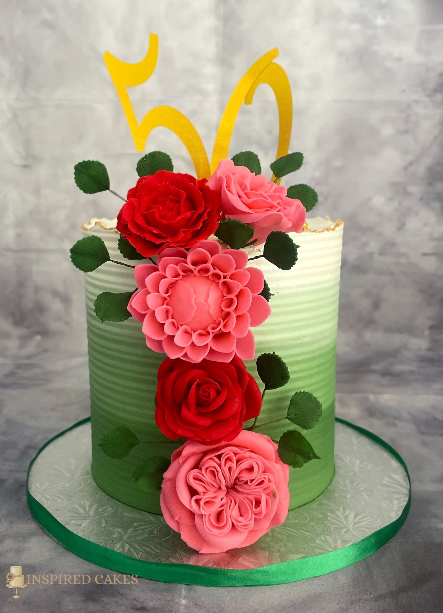 50th birthday ombre cake with sugar flowers