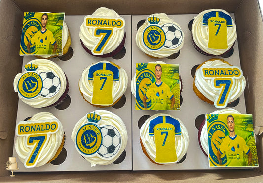 Cupcakes with edible photos of soccer star Christiano Ronaldo 